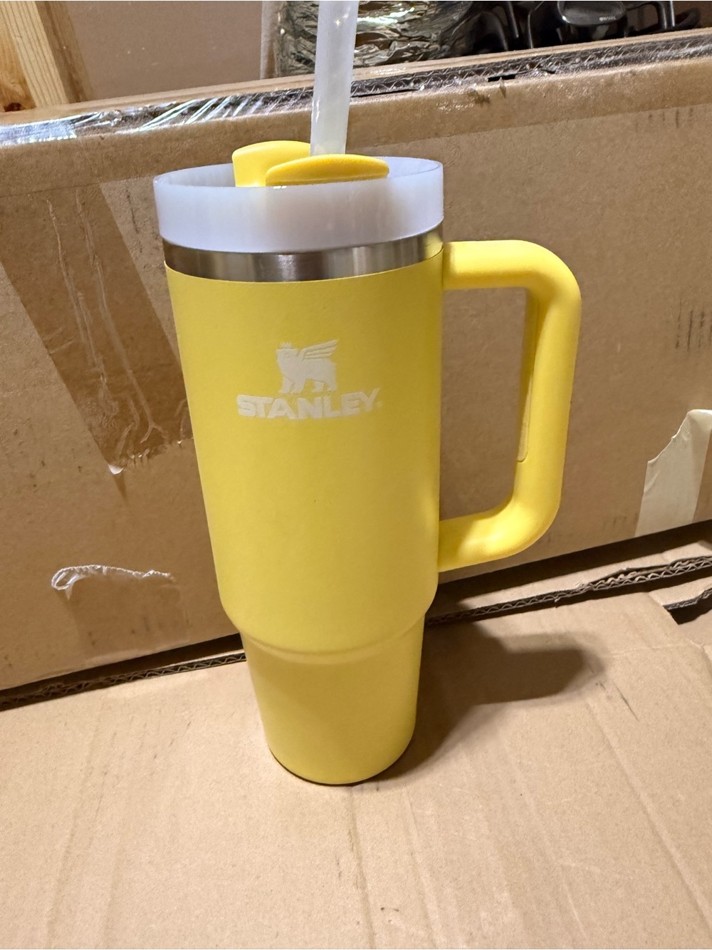 Stanley Yellow Insulated Travel Mug with Handle and Straw